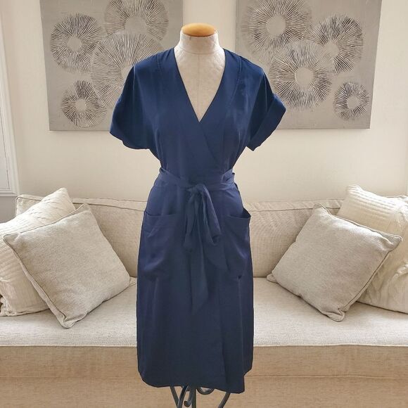 J. Crew Pocket Front Wrap Dress - size Small in Navy Blue - Picture 4 of 14